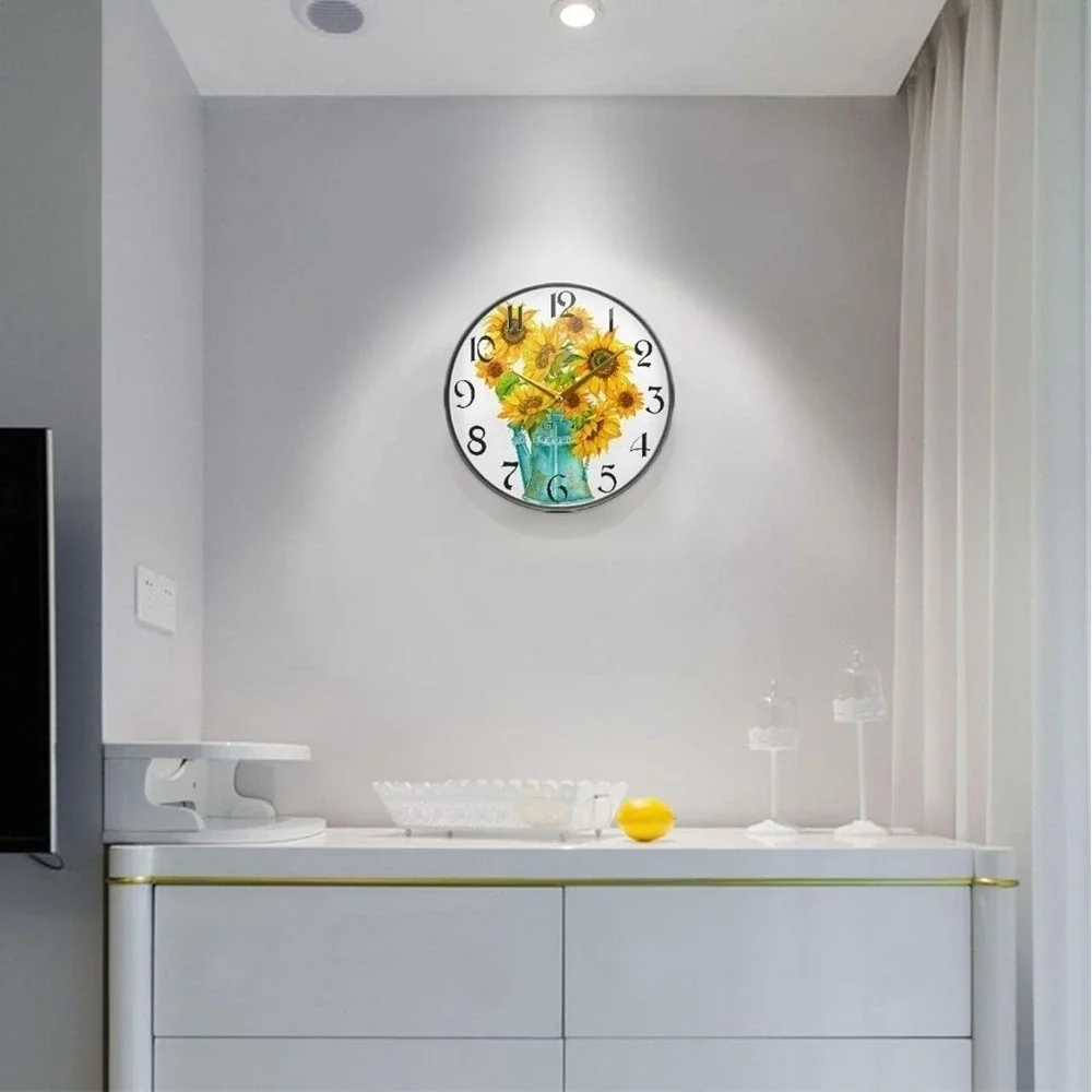 Watercolor Sunflower Yellow Wall Clocks Battery Operated 12 Inch Non - Ticking
